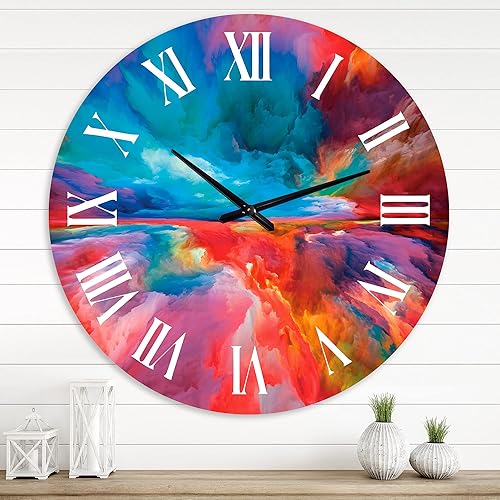 Reloj de pared moderno 'Colorblasted Horizon in Blue and Red' Reloj de pared grande para decoración de sala de estar