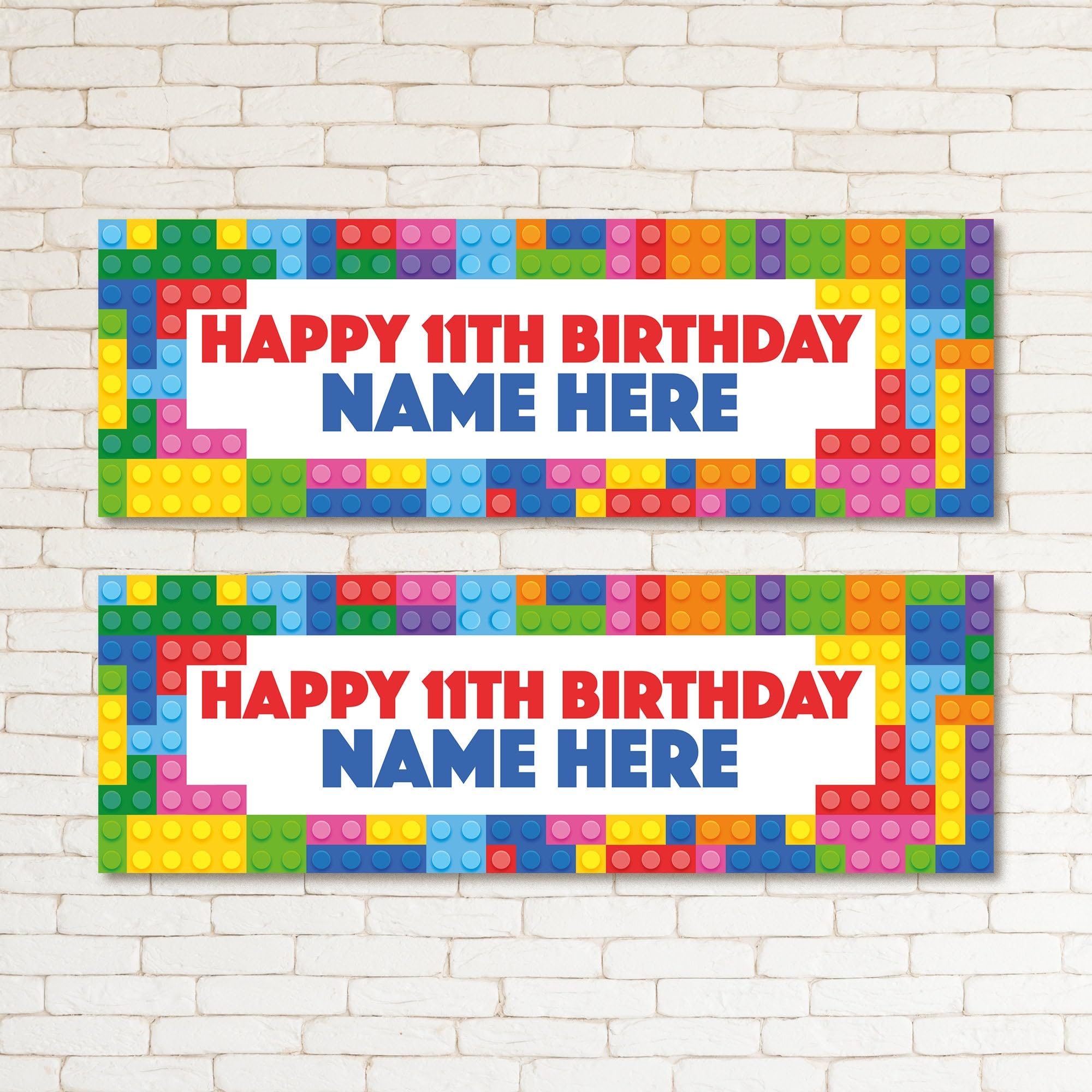 Set of two Personalised Building Blocks Kids Birthday Banner Children Party Supplies Event Wall Decor Occasion - Any NAME or any AGE