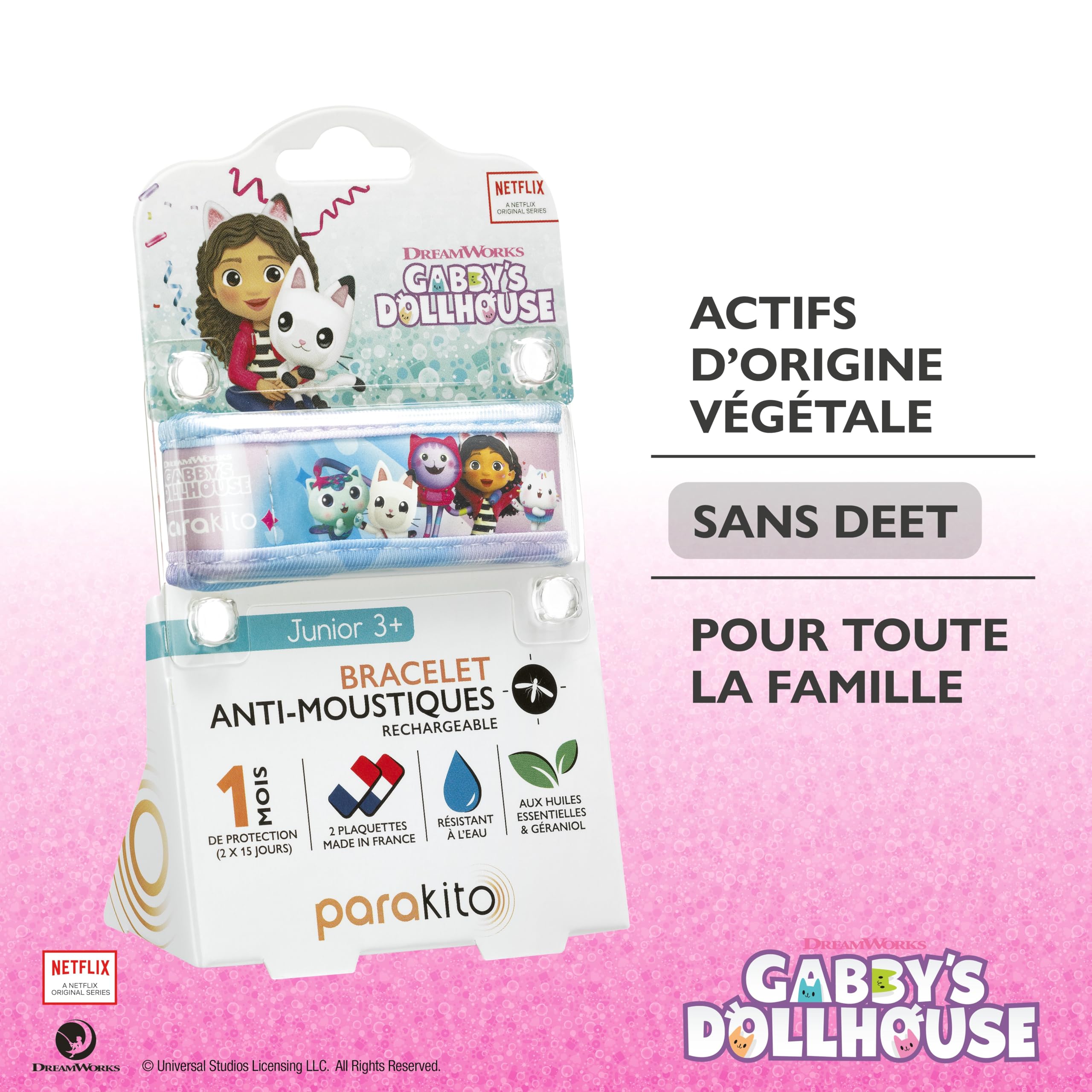 PARAKITO Bracelet Anti-Moustiques Réutilisable 2 Plaquettes Huiles Essentielles 1 Mois Protection Sans DEET Taille Junior 3+