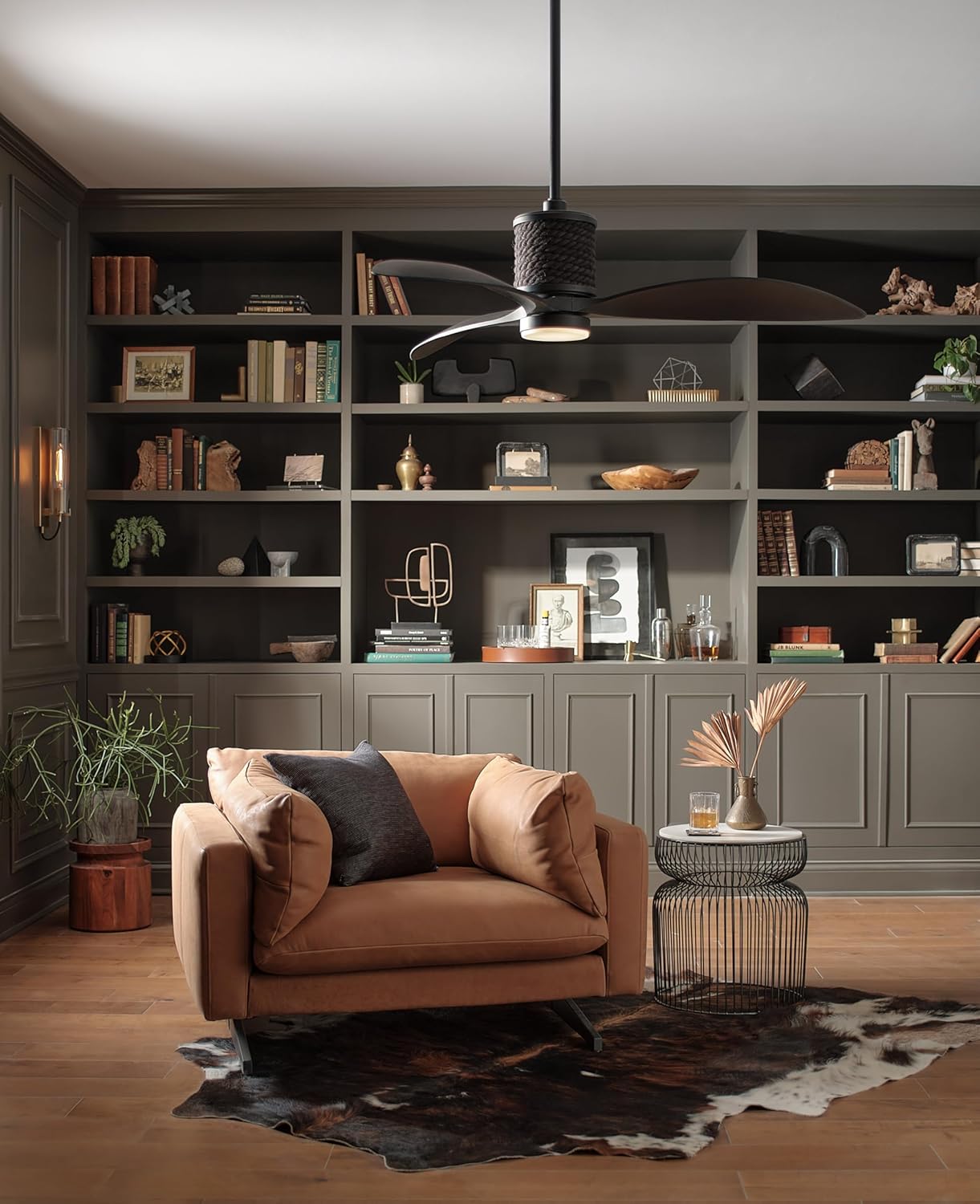 Hinkley Marin 60" Indoor/Outdoor Smart Ceiling Fan with Light and Remote, Decorative Nautical Rope-Wrapped Motor Housing, Damp-Rated, Composite Fan Blades, Integrated LED, Metallic Matte Bronze