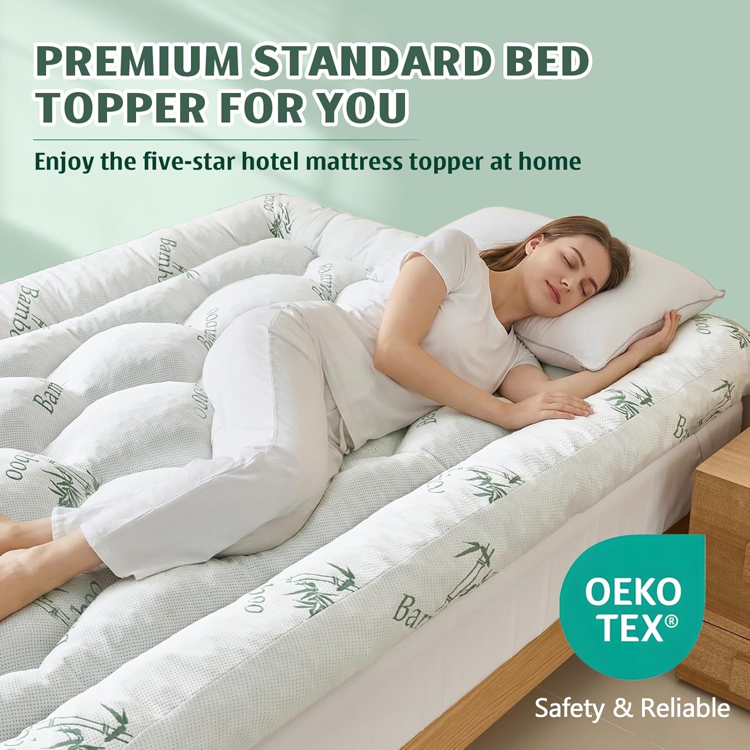 5 Inch Memory Foam Mattress Topper Queen Size, Breathable Viscose Made from Bamboo Pillow Top Mattress Pad Cover, Ultra Soft Bed Topper with 2000 GSM Foam Filling for Pain Relief, White,60x80x5