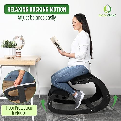 Miniatura 6 de Silla ergonómica, asiento ajustable, silla de oficina para escritorio, corrector de postura, cojín cómodo de alta calidad, mecedora de madera (marco