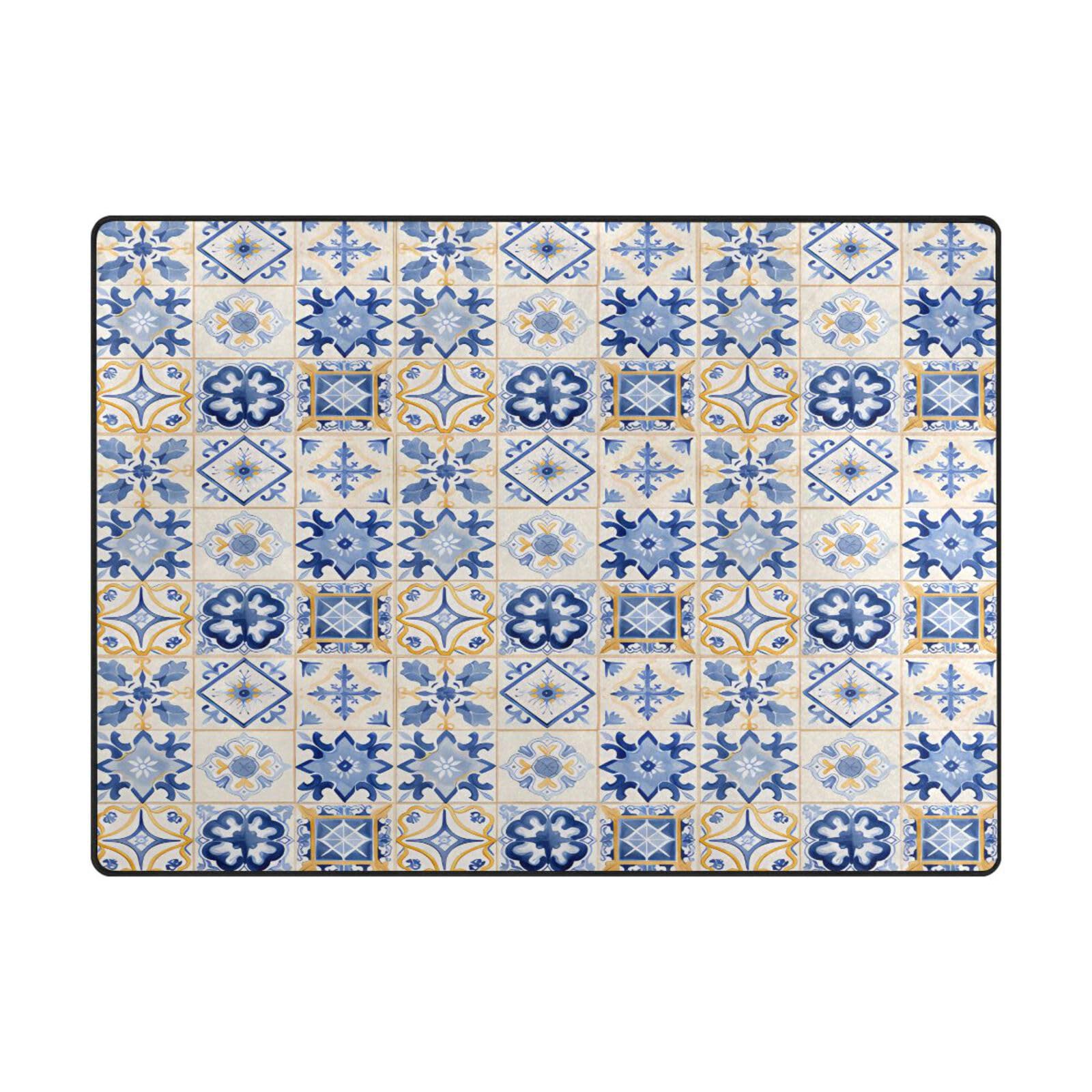 Tapis de sol contemporain bleu marocain 203x147 cm pour salon moderne