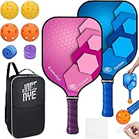 JoncAye USAPA Approved Pickleball Paddles Set of 4 - Lightweight Fiberglass Rackets, Indoor/Outdoor Balls, Bag & Accessories for Beginners & Family