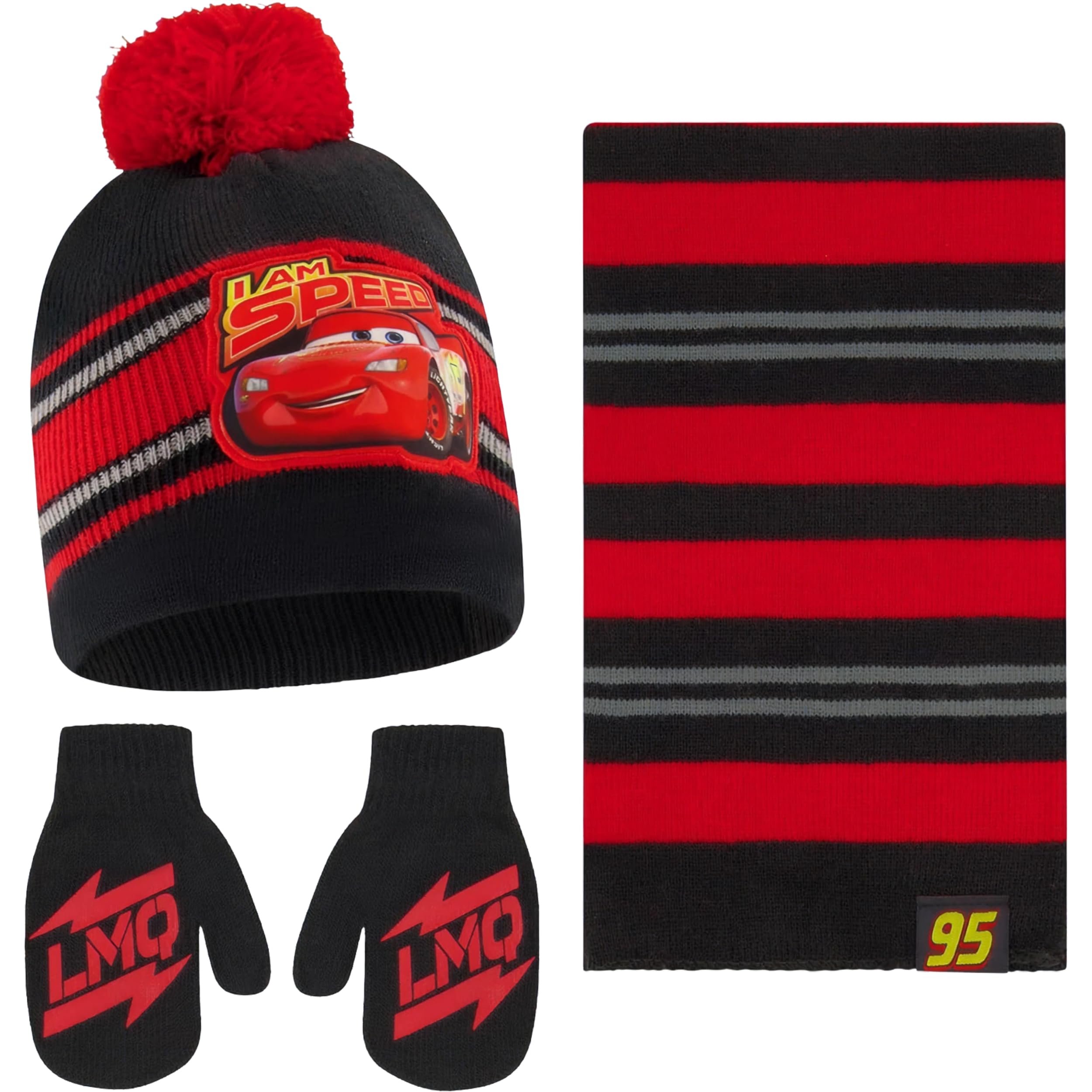 DisneyBoys Toddler Winter Hat, Scarf & Mittens Set 2-4 Or Cars Lightning McQueen Hat, Scarves & Kids Gloves Sets 4-7