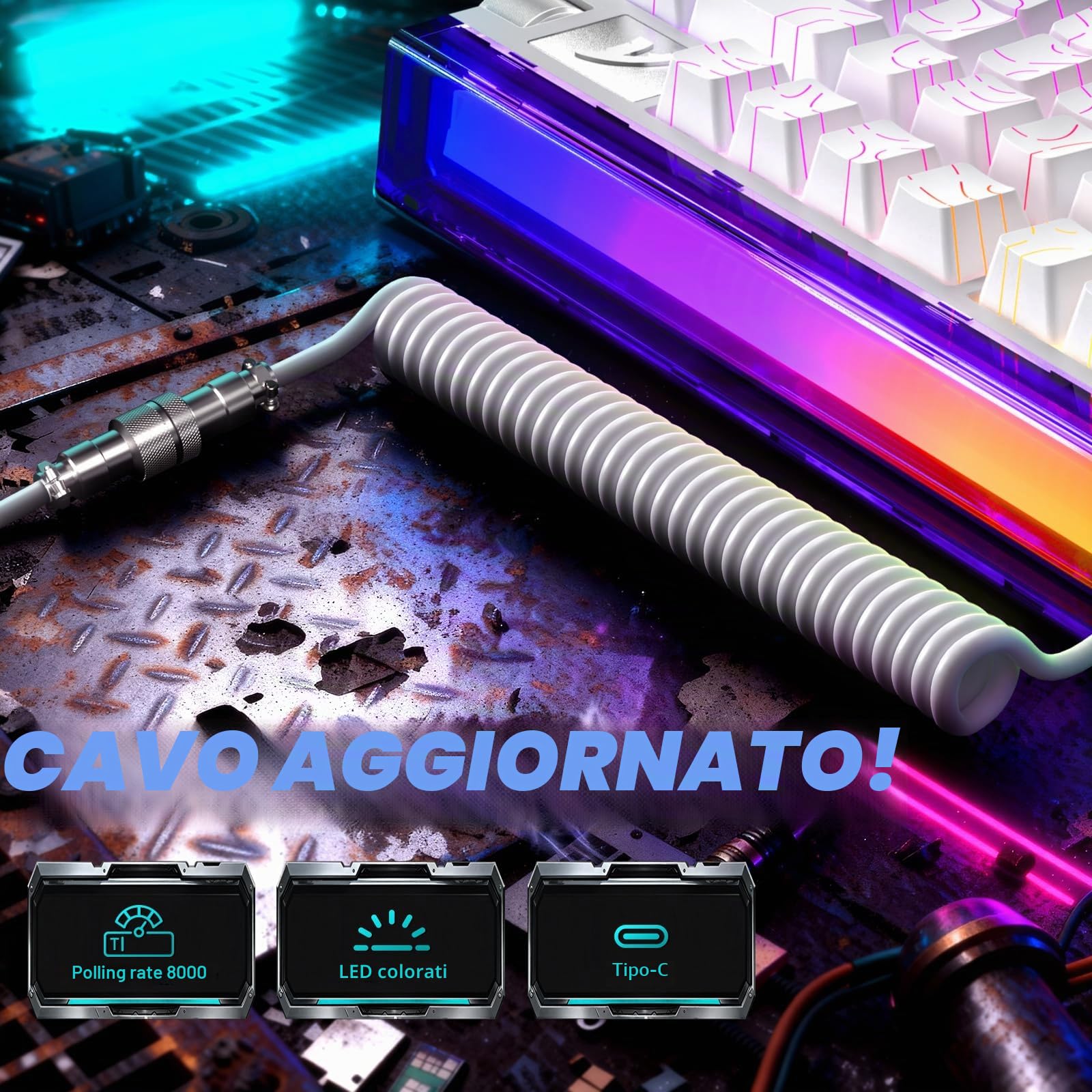 ATTACK SHARK R85 HE Tastiera Gaming Cablaggio 75% con Cavo LED C01ULTRA, Switch Magnetici, Software Multifunzione, Light-Box RGB, Manopola, 8000 Hz, RT Precisione 0,005 mm (Bianco contorno)