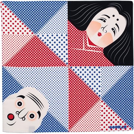 Amazon Co Jp むす美 福コチャエ 風呂敷 おかめ ひょっとこ ブルー 464 102 サイズ 約48 48cm ホーム キッチン