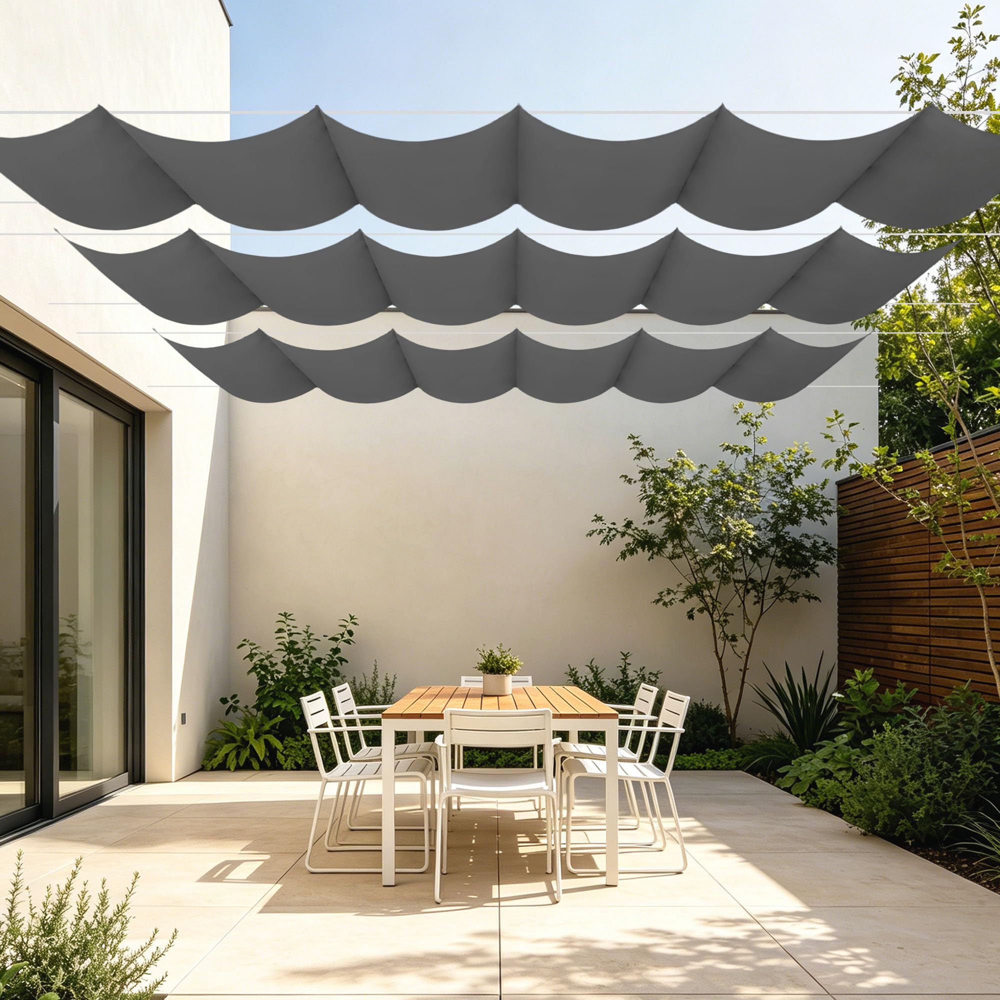Toile d'ombrage rétractable 3 x 6 m imperméable gris foncé pour terrasse