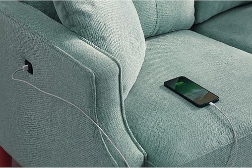 Miniatura 4 de LETSFUN Loveseats - Sofá de 2 plazas para espacio de vida principal, dormitorio, oficina, tela impermeable, puerto de carga USB, 2 almohadas, azul