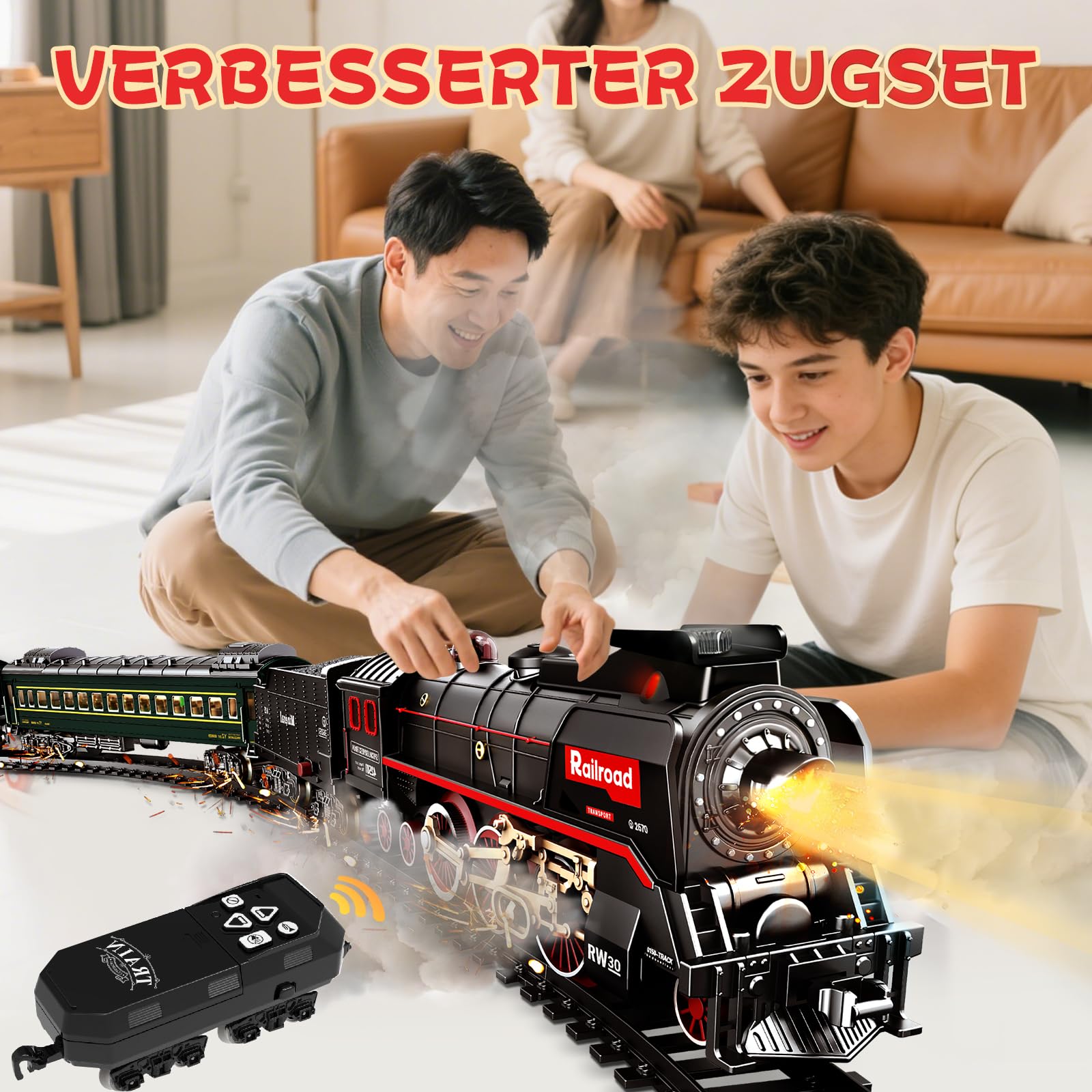 PQKL-party Elektrische Zug,Eisenbahn mit Dampf, Sounds und Lights,Luxury Track Steam Locomotive