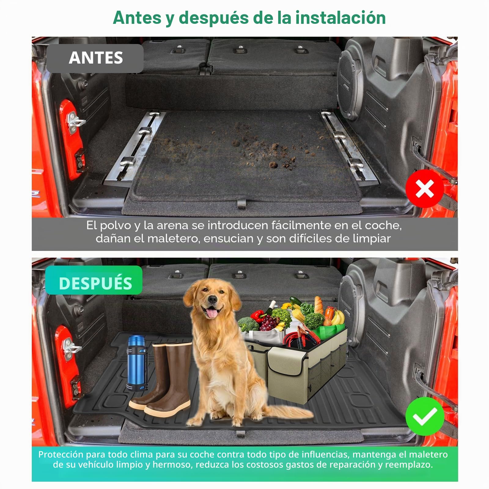 GAFAT J eep Wrangler JL 4XE Plug-in Hybrid 2021-2024 2025 Alfombrilla para Maletero, Fácil de Plegar, Wrangler 4xe TPE Alfombrilla Todas Las Condiciones Climáticas, Original Escaneo 3D, Borde Alto