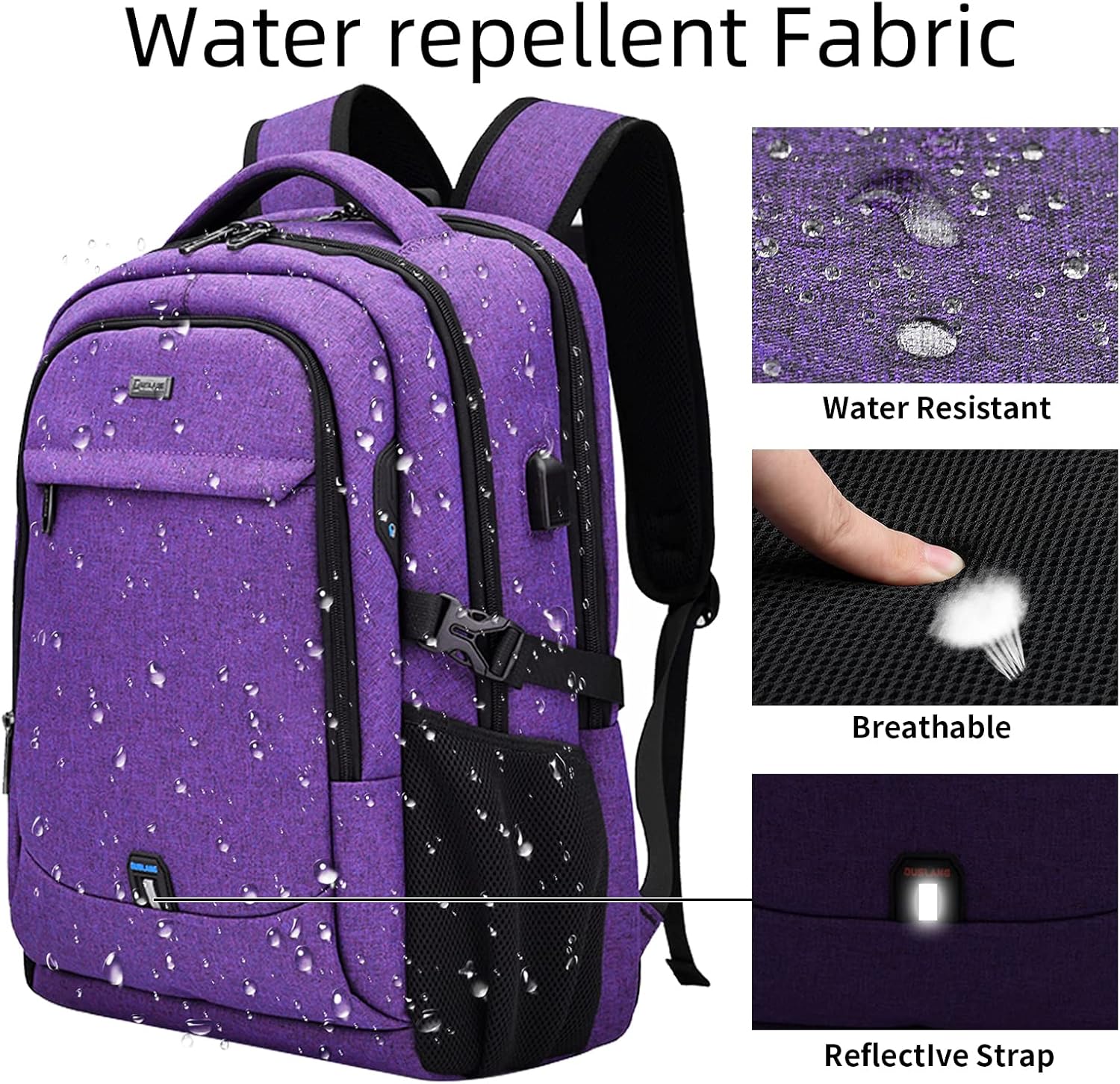 DUSLANG 17 Inch Laptop Backpack for Travel Water Resistant College Backpack for Women Laptop Bag with USB Charging Port Work Backpack,Purple - Image 6