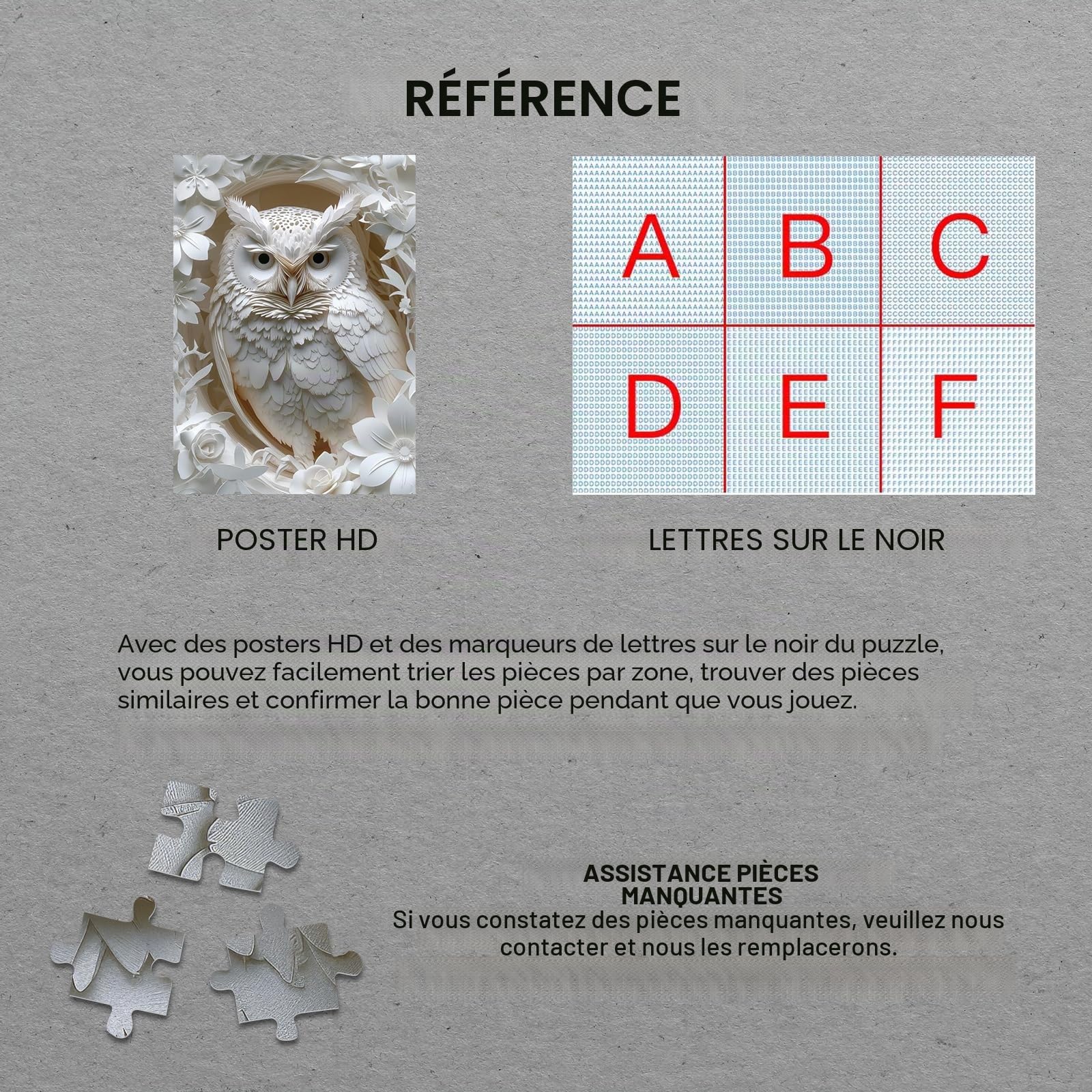 3D Owl Puzzles Paper Cut Art Puzzle 1000 Pieces for Adults, White Bird Jigsaw Puzzle Jungle Animal, Challenging Puzzles Hard Puzzle for Family Decorations