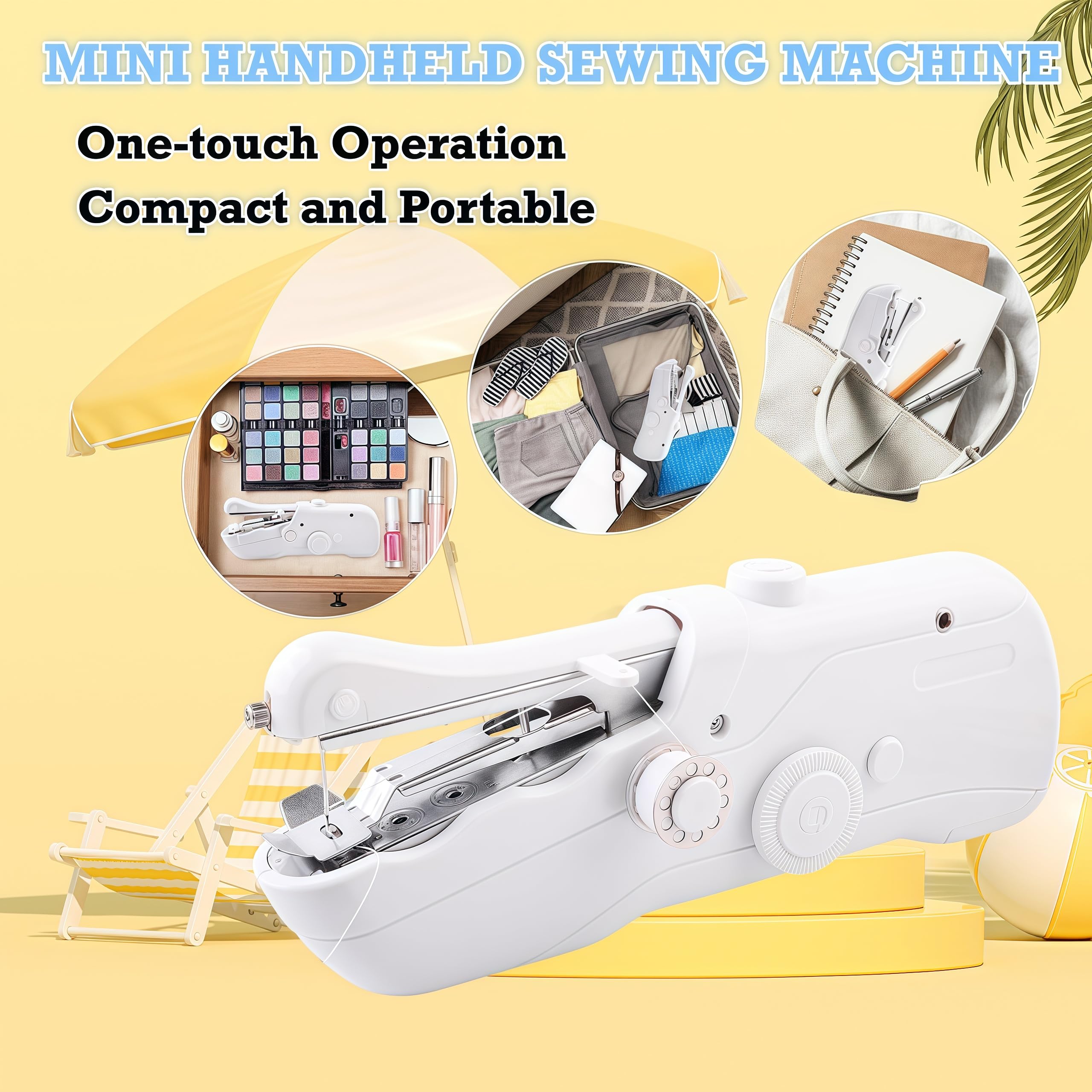 Mini macchina da cucire portatile, elettrica, per cucire, per principianti, facile da usare, adatta per cucire vestiti, tessuti, tende, viaggi in famiglia (bianco-1)