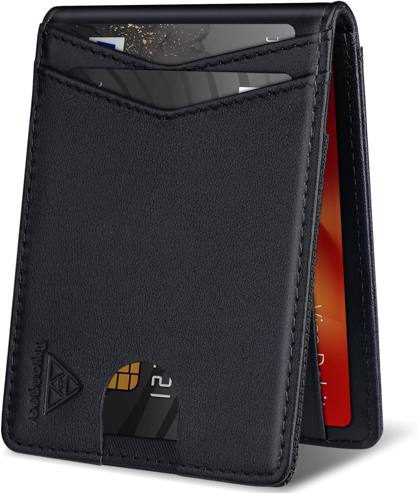 Wallet for Men Genuine Leather RFID Blocking Bifold compact Wallet With Magnetic Closure 1 ID Window, Black, Vintage Magnetic Wallet for Men
