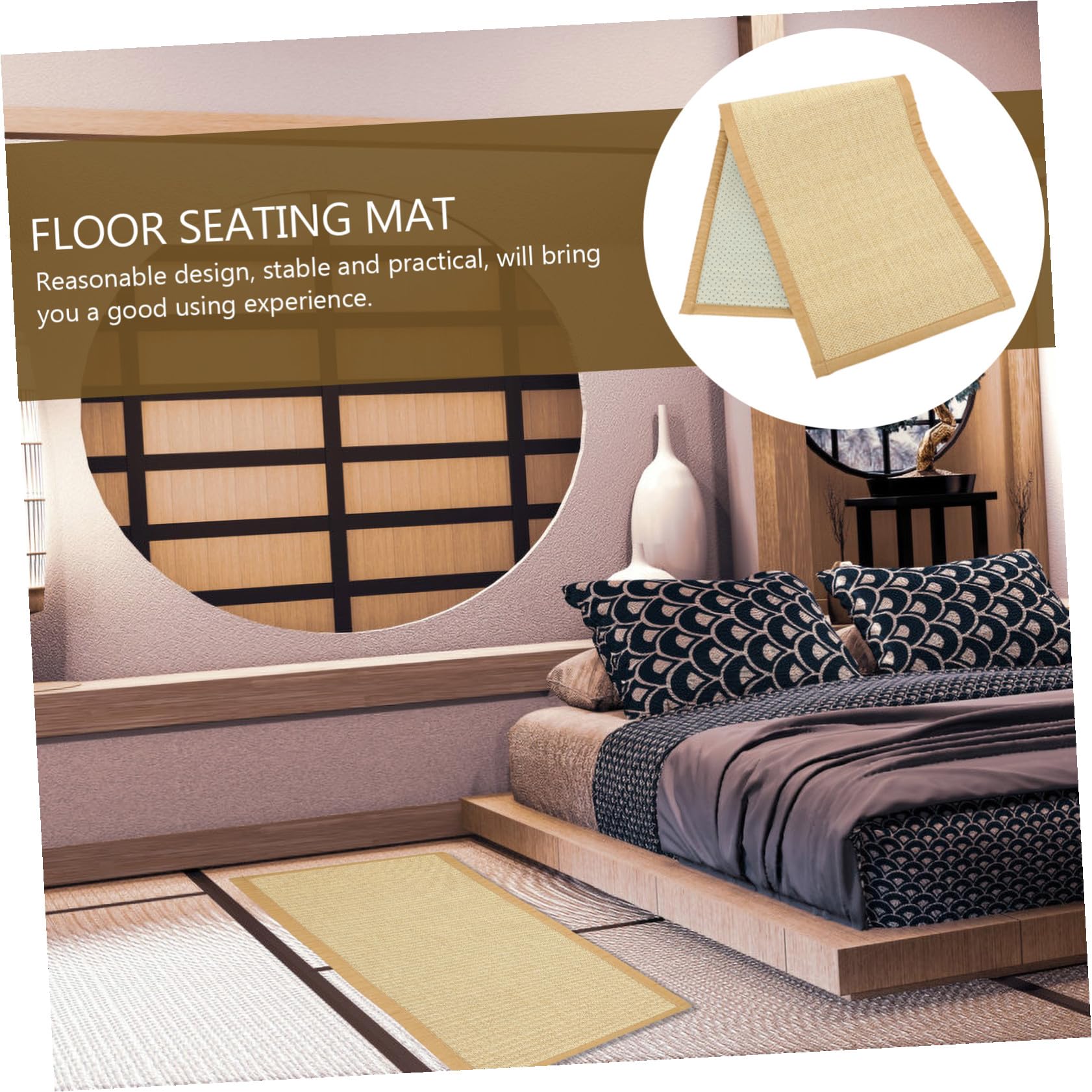 Homoyoyo Tapis Tatami Rectangulaire en Bambou et Coton Lin 50x150 Cm