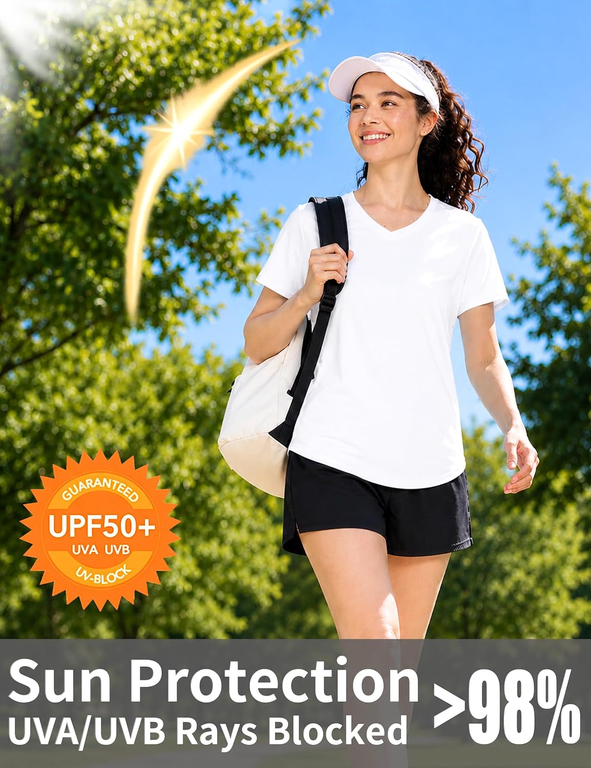 Roadbox Women's UPF 50+ Sun Protection Shirts, Moisture Wicking Short Sleeve Rash Guard Athletic Running Workout Tops