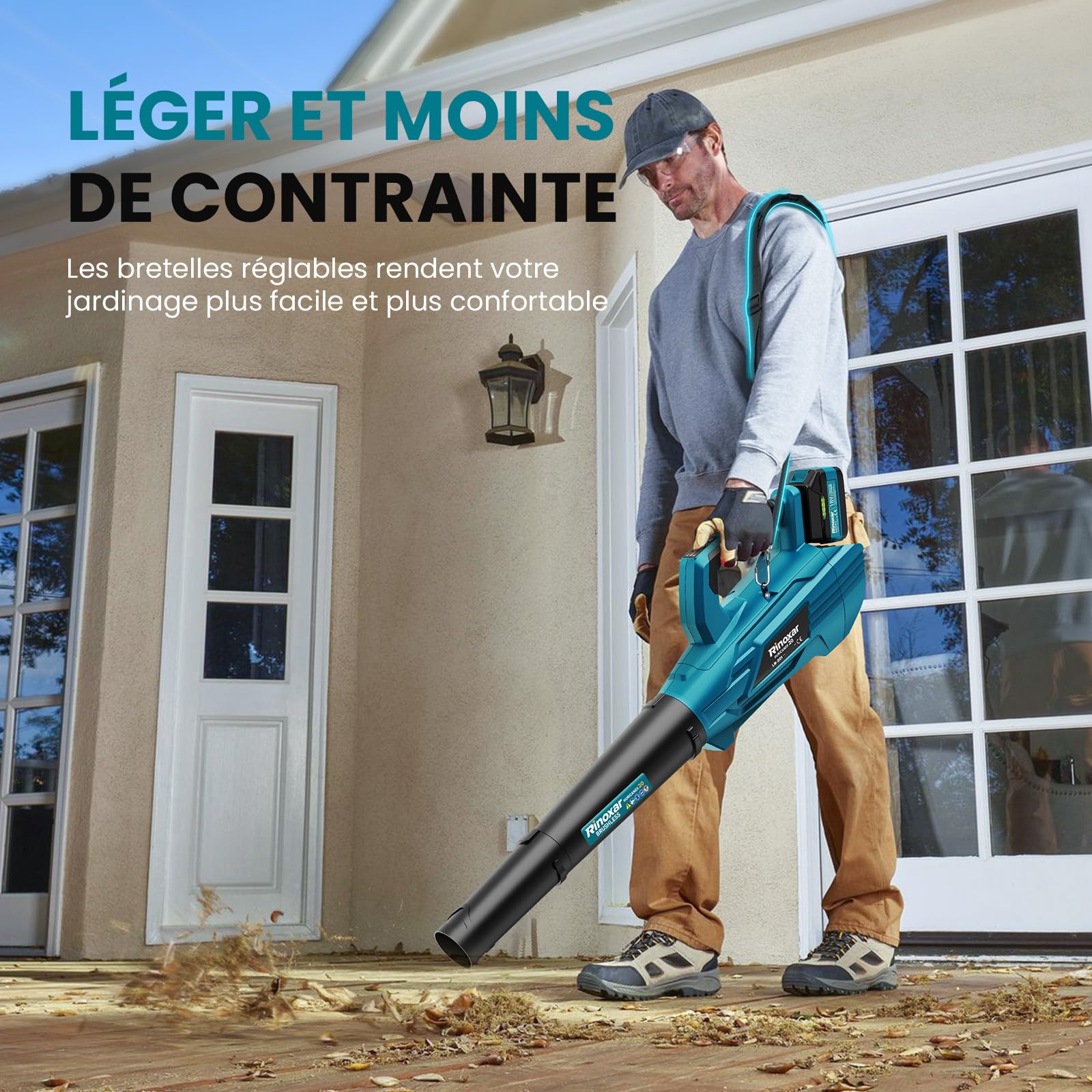 Souffleur Batterie, 5 Vitesses Souffleurs de Feuilles sans Fil avec Moteur Brushless, 2 Batteries 5.2Ah/18V, 35.000 RPM, Vitesse de l'Air 180 km/h, Débit d’Air 800 m³/h, 2 Buses Interchangeables