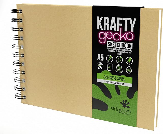 Artgecko Krafty Sketchbook A5 Landscape - 80 Pages (40 Sheets) 150gsm White Cartridge Paper
