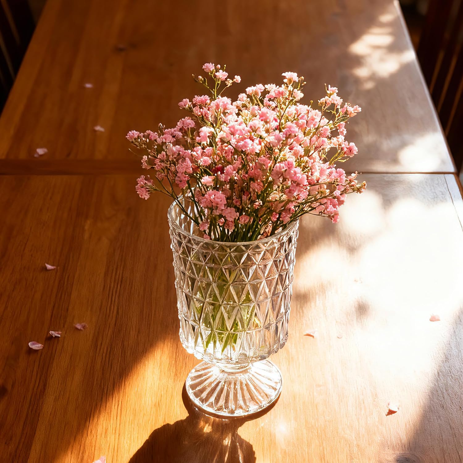 Clear Glass Cylinder Vase &Glass Hurricane Candle Holder - Diamond-Patterned Glass Candle Holder， Flower Vase for Wedding, Home Decor, Housewarming Gift