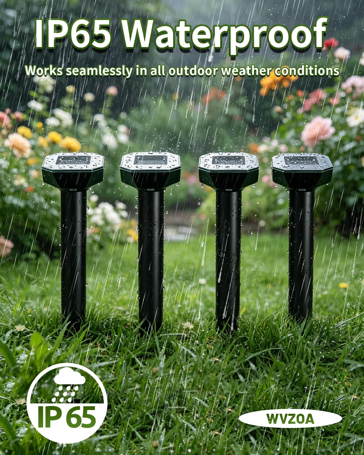 Snake & Mole & Rabbit & Skunk Repellent Solar Powered, 2026 Upgraded Ultrasonic Deterrent, IP65 Waterproof, Gopher Groundhog Chipmunk Raccoon and Vole Repellent & Deterrent for Lawn & Garden, 4 Pack