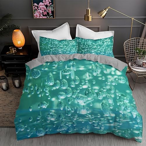 Funda de edredón azul California King con estampado de gotas de agua, funda de edredón de microfibra suave y 2 fundas de almohada de 20 x 36