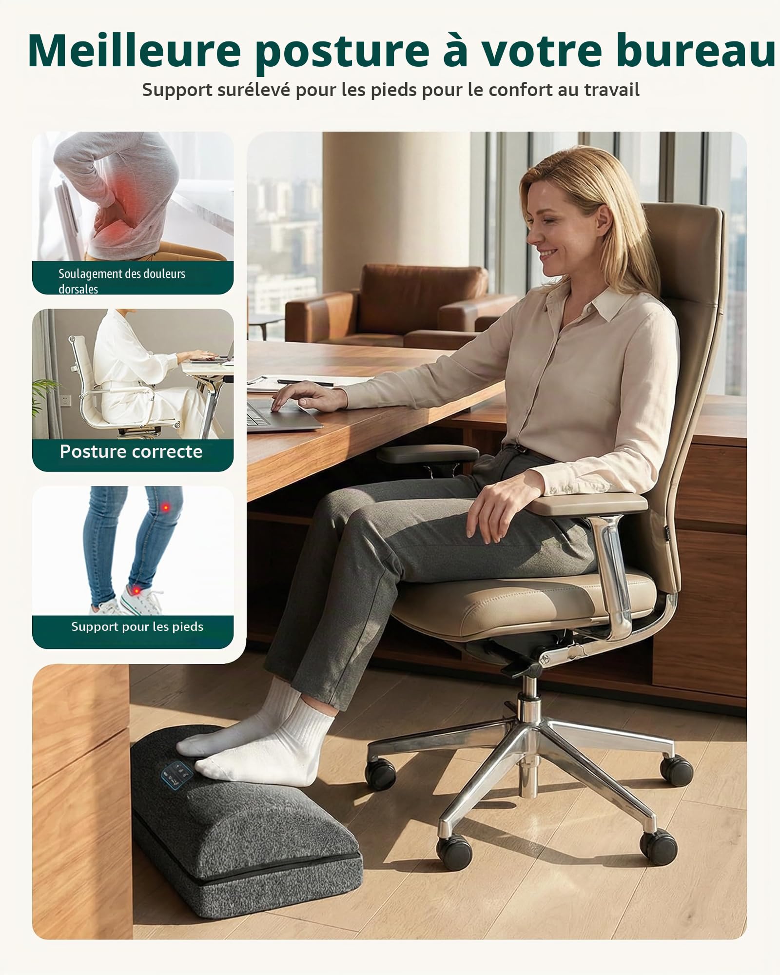 Snailax Repose-pieds ergonomique avec chauffage et vibration