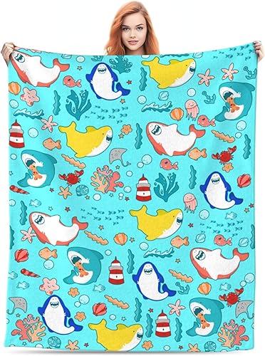 Manta de tiburón para niños, manta de tiburón para niños y niñas, manta suave y bonita, manta cómoda de 50 x 60 pulgadas para niños y adolescentes