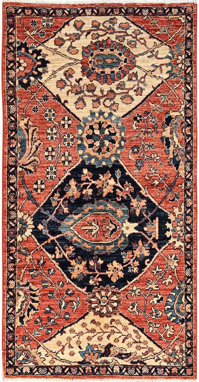Hand Knotted Oriental Runner Rug, Orange Antiqued Design, All Wool, 3'x5'10