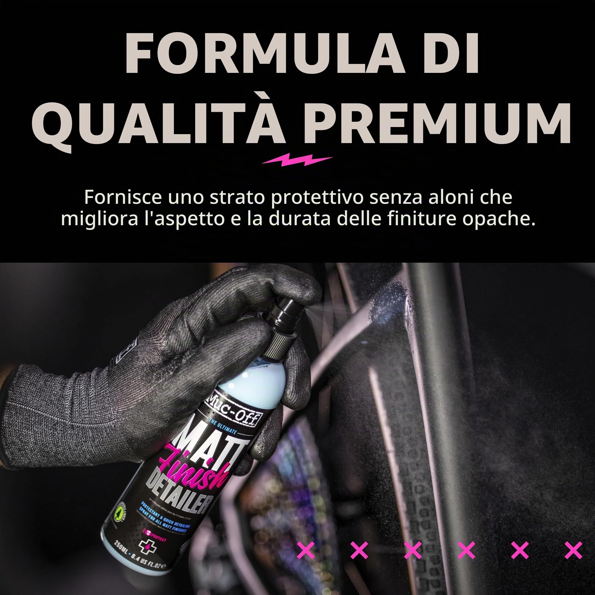 Muc-Off Matt Finish Detailer, 250 ml- Spray Detergente per Bici Satinate e Protettore per Pellicole Opache di Alta Qualità - Per Bici e Moto