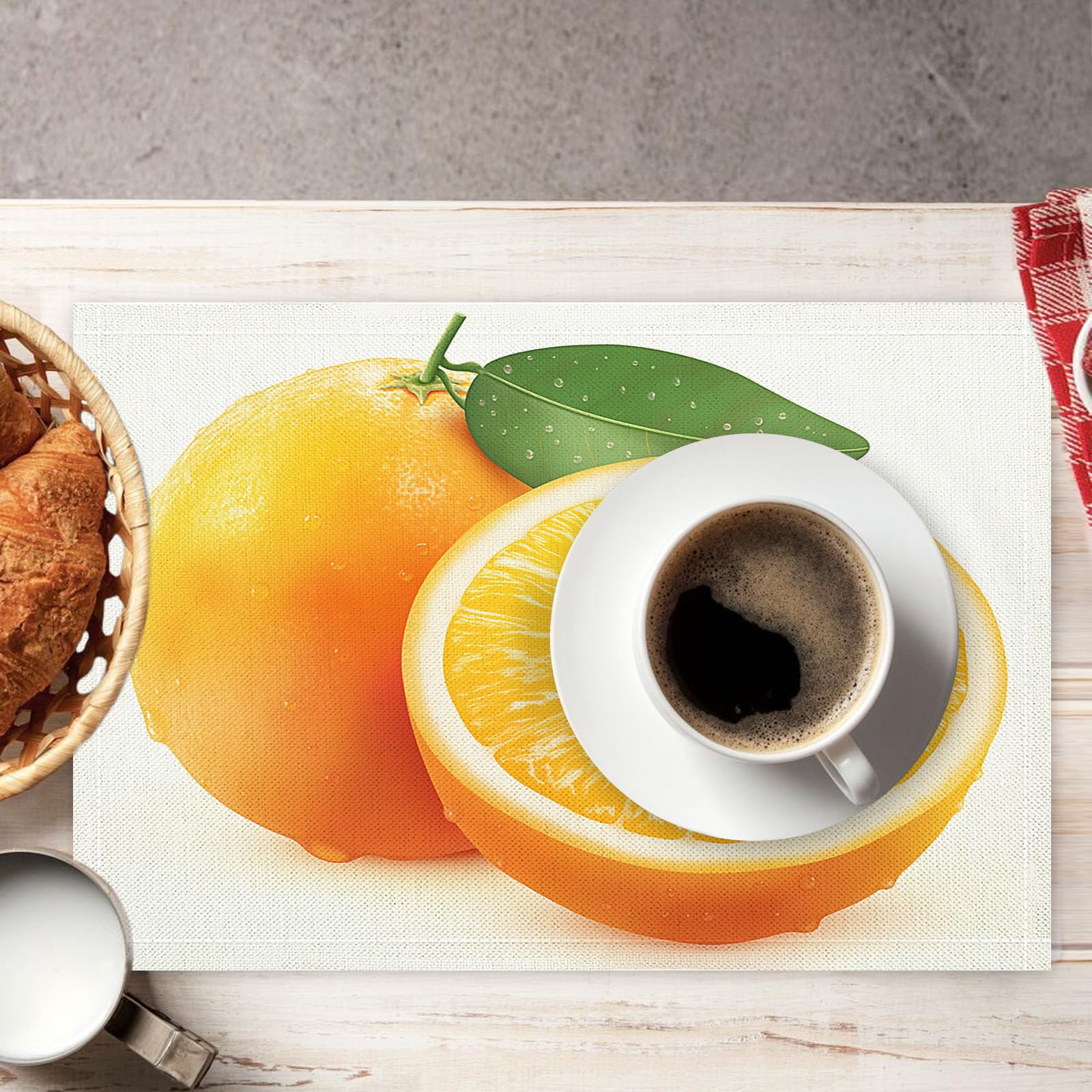 Set di 8 Tovagliette Americane Lavabili Cotone Lino Arte - Tovaglietta Americana Resistenti al Calore Durevole Arancia a metà - per Colazione Pranzo 30×45 cm