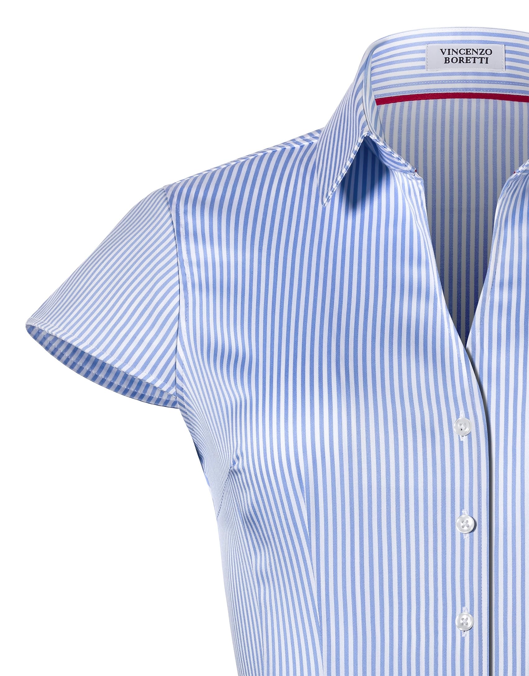 Vincenzo Boretti Blusa, Modern-fit/Corte Ligeramente más angosto, Cuello Camisa, Manga Corta - fácil de Planchar