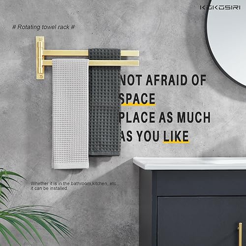 Miniatura 6 de KOKOSIRI Toallero de mano giratorio para baño, cocina, montaje en pared, acero inoxidable dorado, B5007BG-A2
