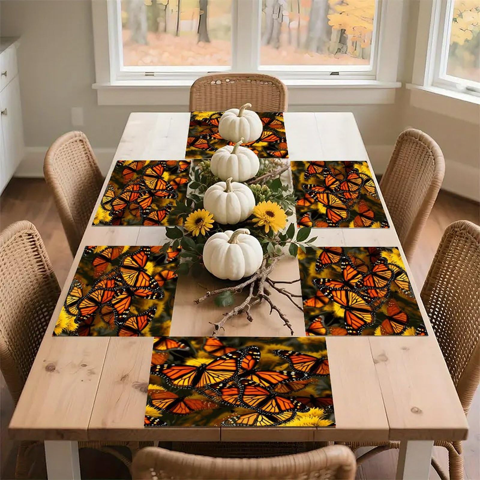 Monarch Butterflies Placemats Heat-Resistant Washable Place Mats Anti Slip Dining Table Place Mats Wipeable Dining Table Mats Kitchen Decoration Placemats 17.7’’×11.8’’