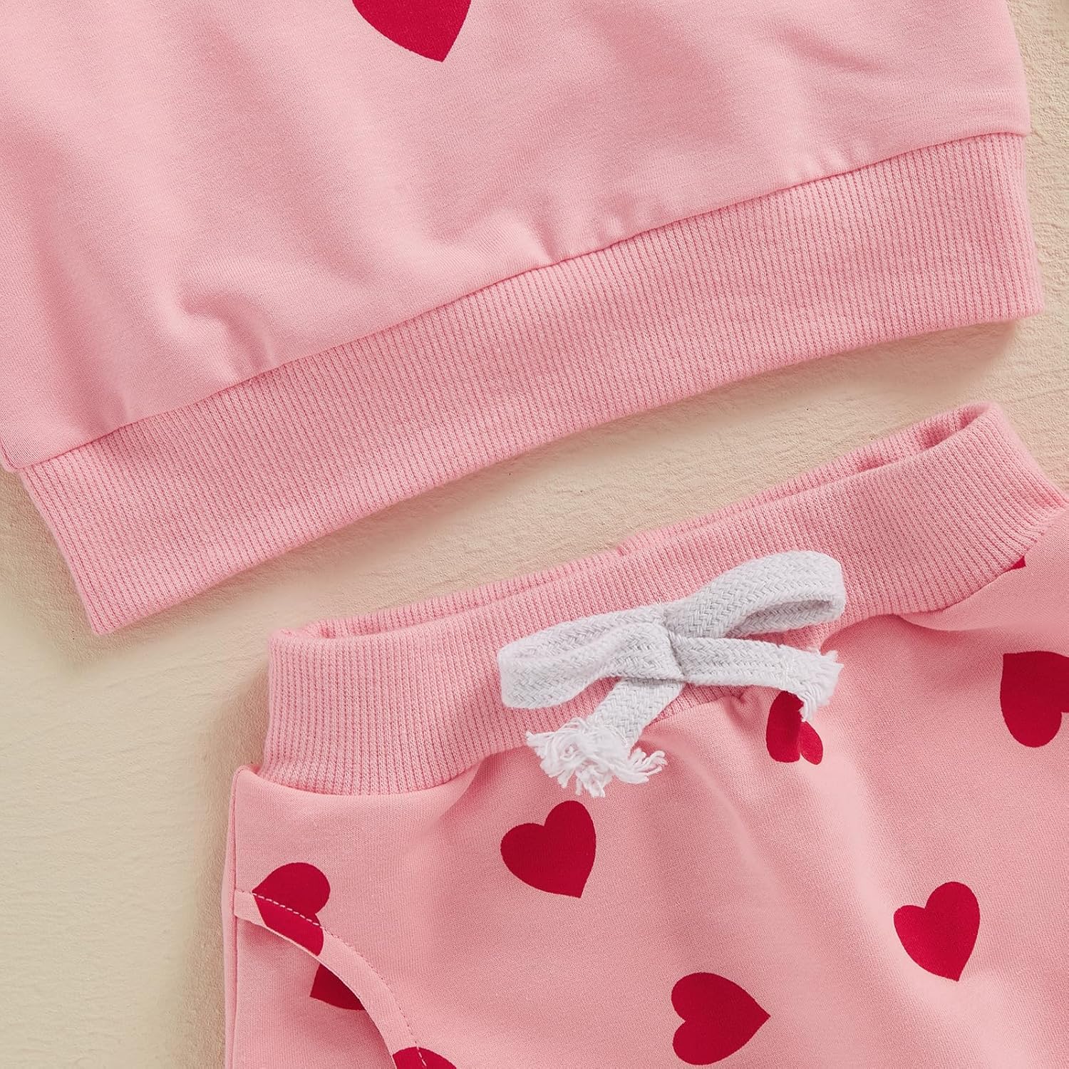 Toddler Baby Girl Valentines Outfit Letter Ruffle Long Sleeve Sweatshirt Heart Print Pants Clothes Set - Image 6