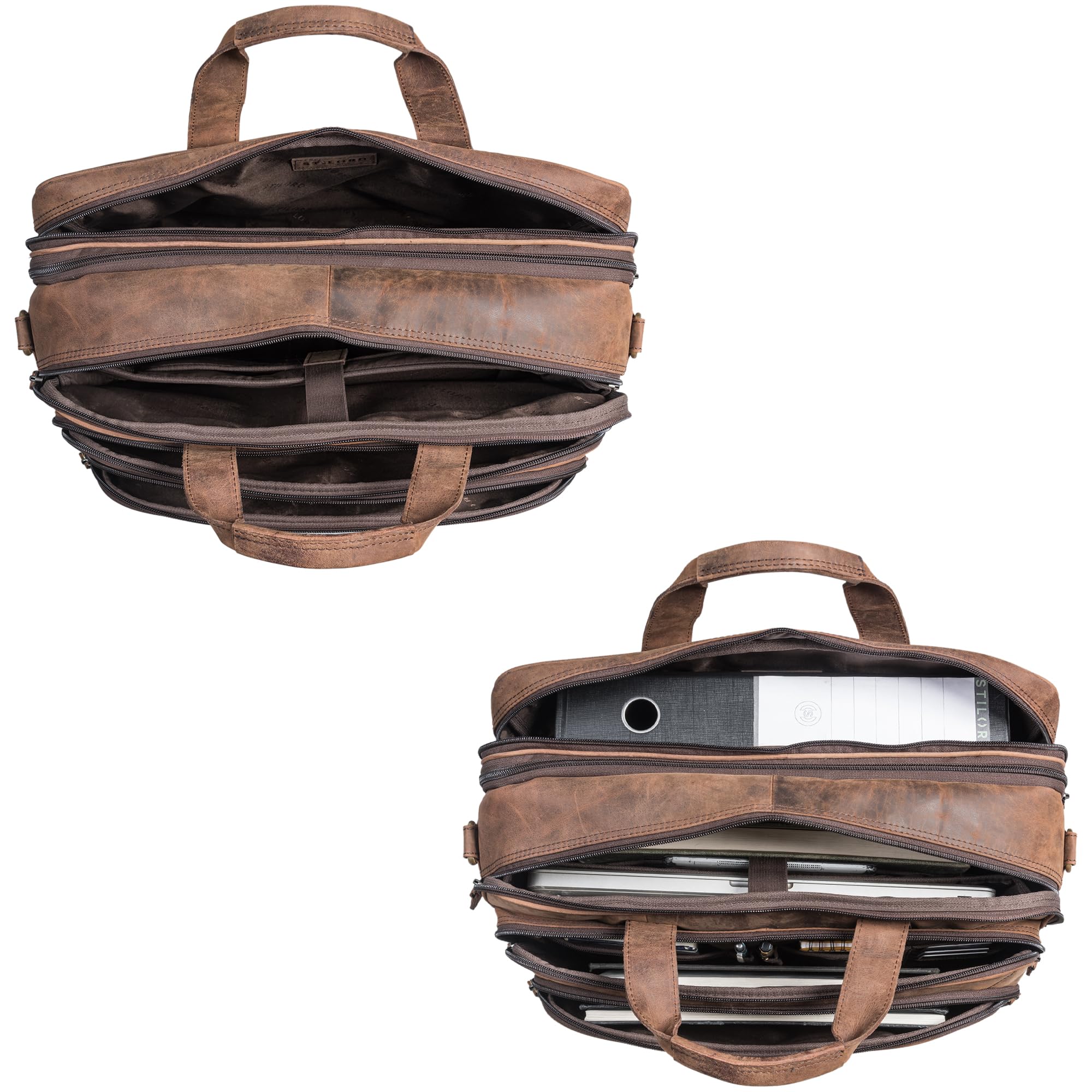 STILORD 'Ansgar' XL Rauleder Aktentasche zum Umhängen für Herren und Damen ideal als Lehrertasche Ledertasche 17-18 Zoll Laptop-Tasche Business oder Ordnertasche Echtleder