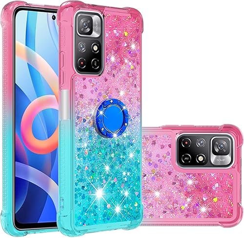 Miniatura 8 de CCSmall Funda transparente para Xiaomi Redmi Note 11 4G con atril de anillo arena movediza degradado brillante con purpurina líquida flotante para
