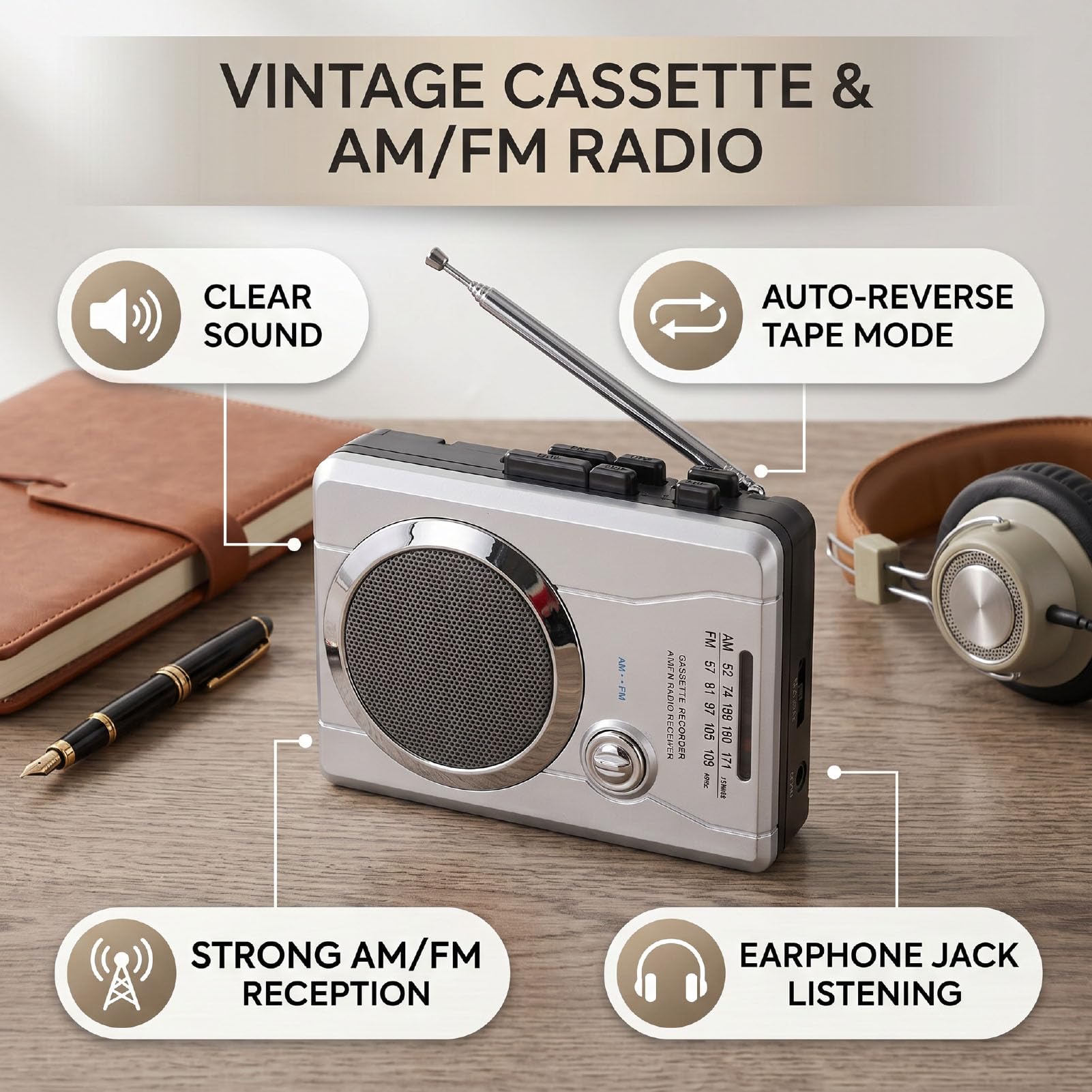 Annadue Kompaktowy Magnetofon Kasetowy Retro AM FM dla Seniorów