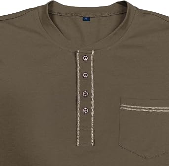 Henley Shirts for Men Long Sleeve Cotton Raglan Casual Lightweight Fashion T-Shirt Classic Breathable with Chest Pocket