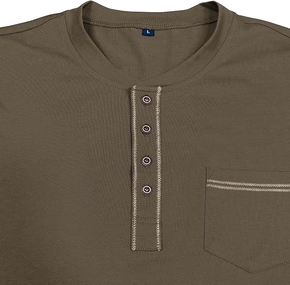 Henley Shirts for Men Long Sleeve Cotton Raglan Casual Lightweight Fashion T-Shirt Classic Breathable with Chest Pocket