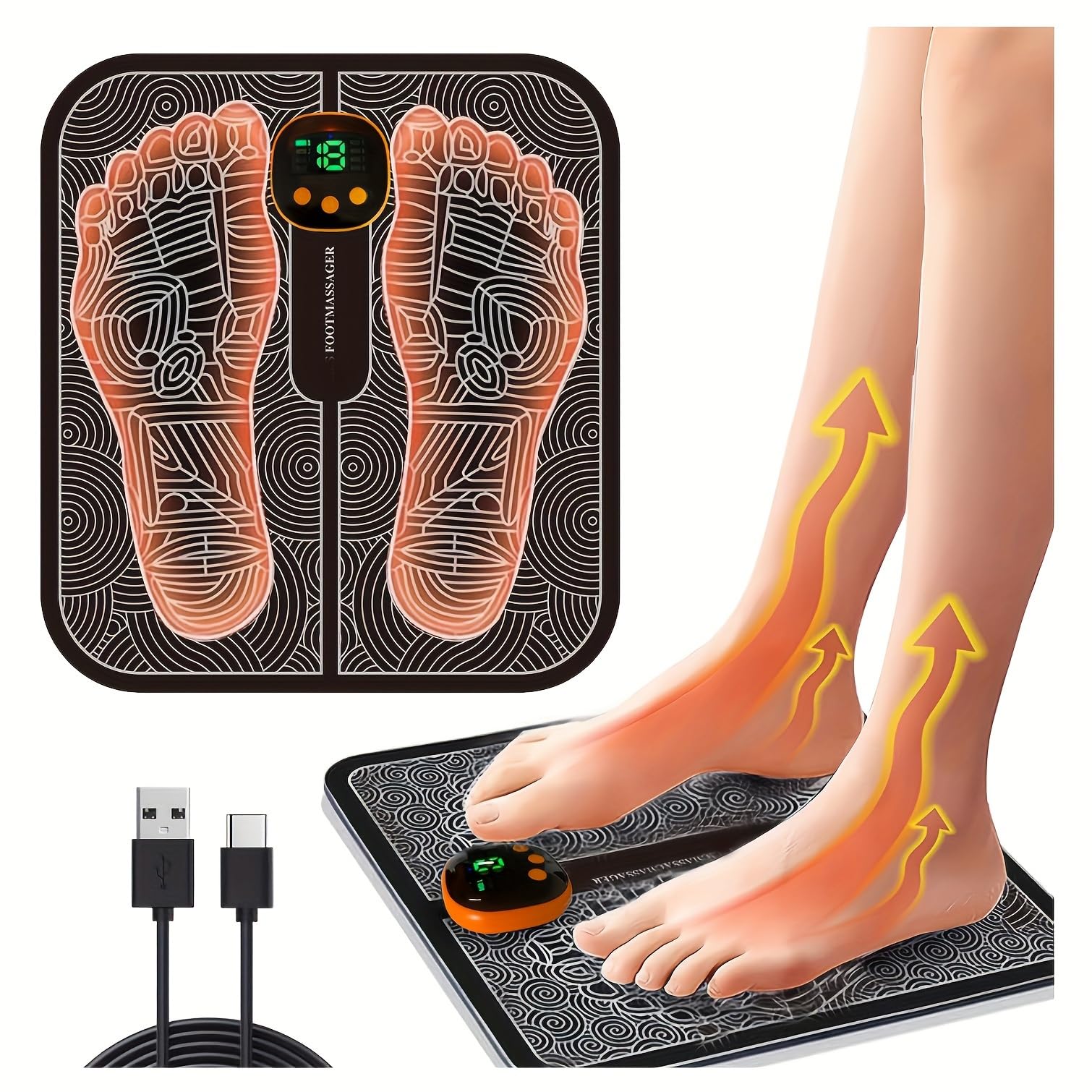 EMS Masajeador de pies, 8 Modos de Masaje y 19 Niveles de Intensidad, USB Masajeador de pies Diseño portátil, conpara Circulación Sanguínea y Alivio del Dolor Muscular