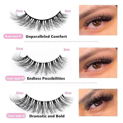 Miniatura 8 de KSYOO Pestañas postizas, pestañas de ojo de gato, pestañas finas, banda transparente, pestañas rusas V1, pestañas de tira rusa que parecen