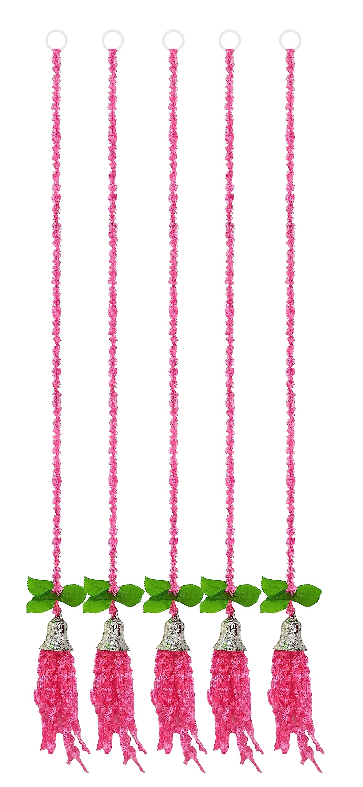 Frill Garlands (Magenta) Made of Satin with Plastic Leafs & Bells for Home Decoration (60 Inches) (Pack of 5 Strings)- ASSA