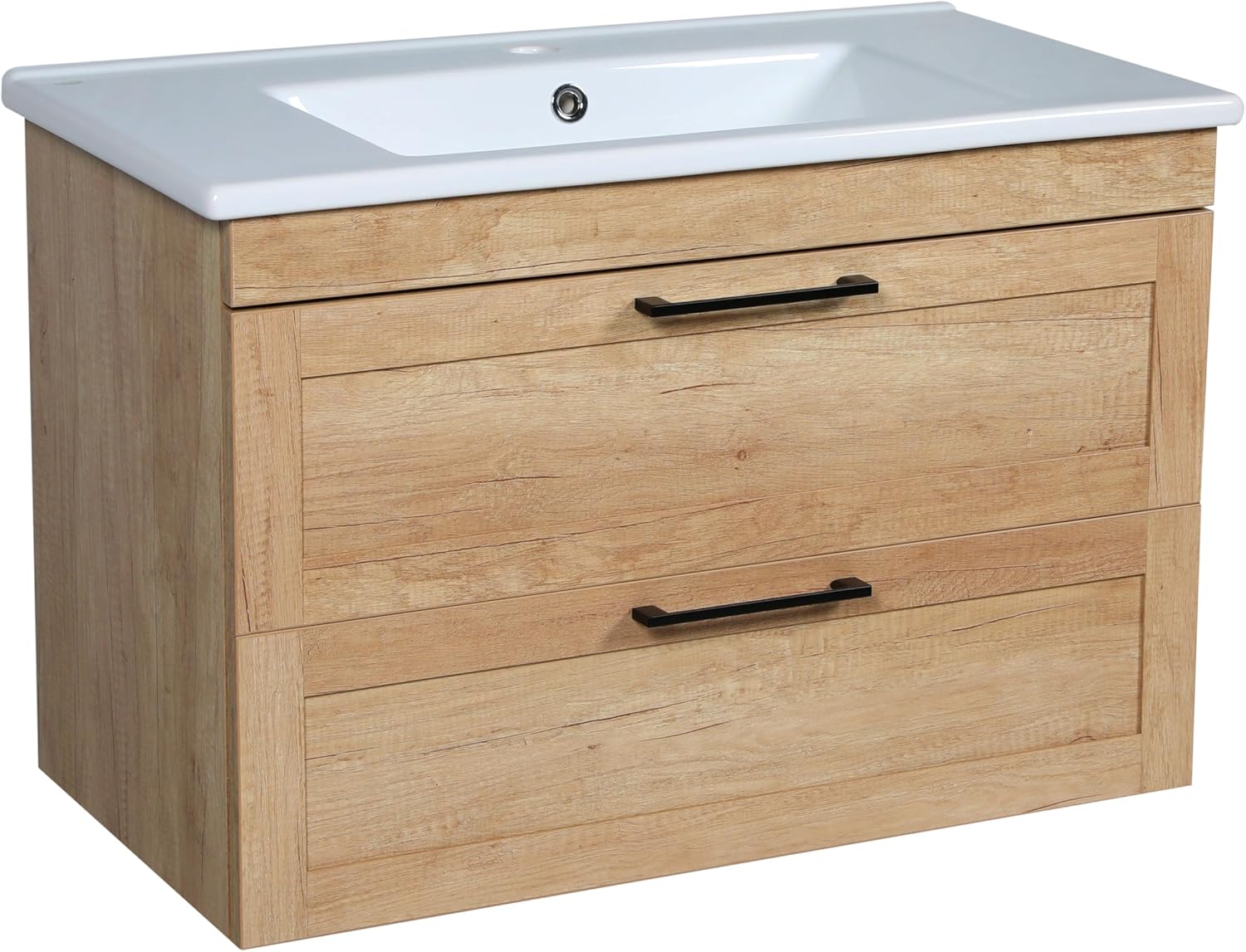 Modern Wall-Mounted Bathroom Vanity with Washbasin | Palm Beach Teak Natural Mirror | Non-Toxic Fire-Resistant MDF-68 (34+34)-Omega Mirror 40"