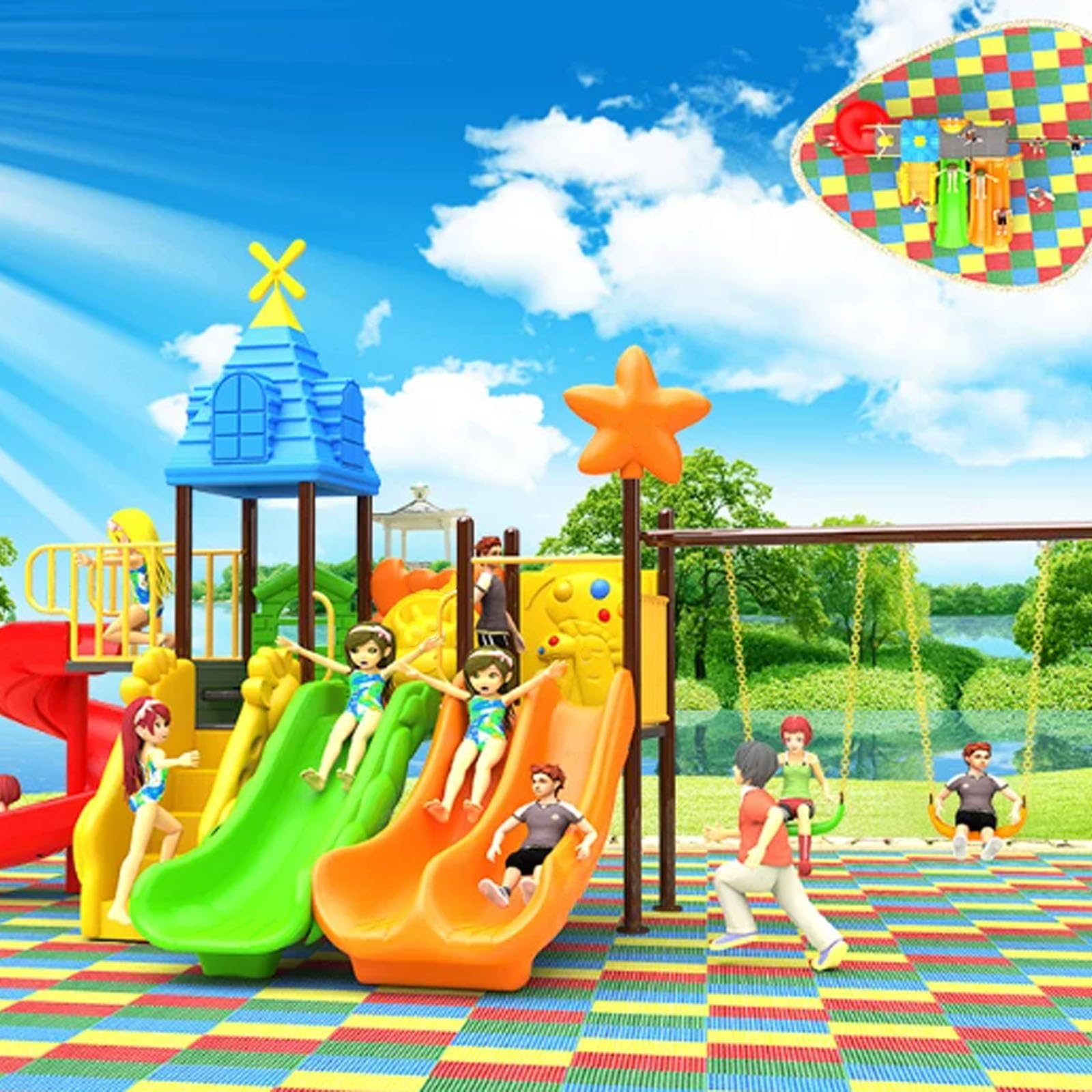 Large Outdoor Slide, Outdoor Children's Playground, Residential Park Slide & Swing Combination, Kindergarten Play Equipment(A22)