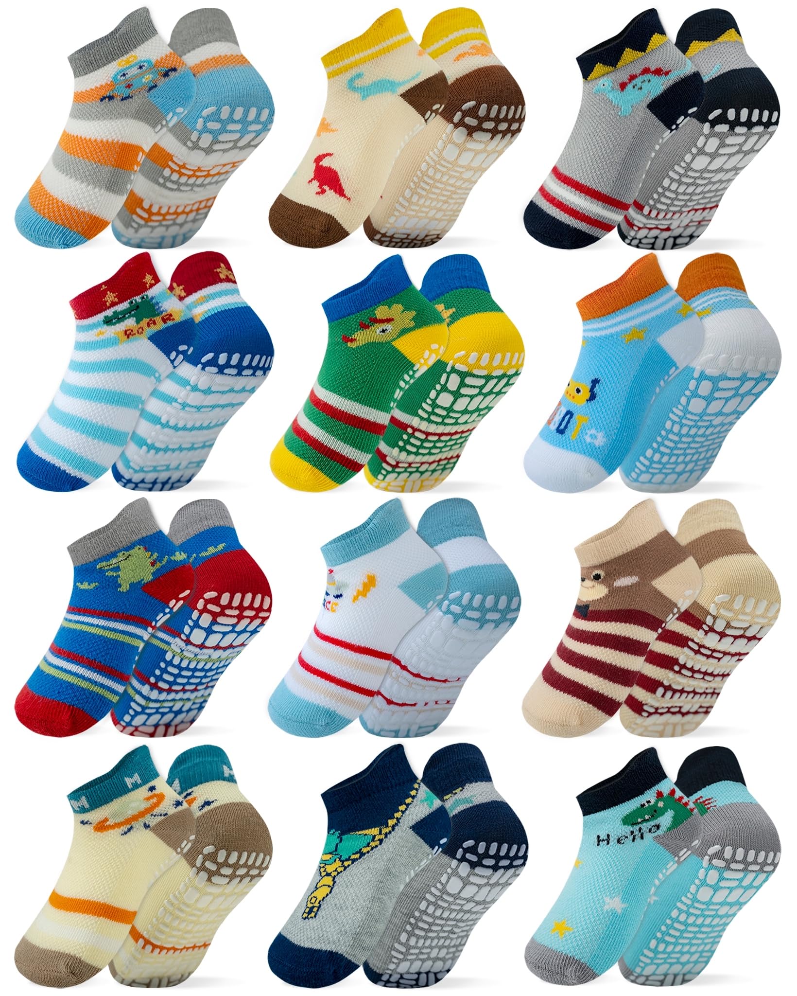 RATIVE Anti Slip Toddler Ankle Socks with Grips Non Skid Cotton Baby Socks for Boys Girls