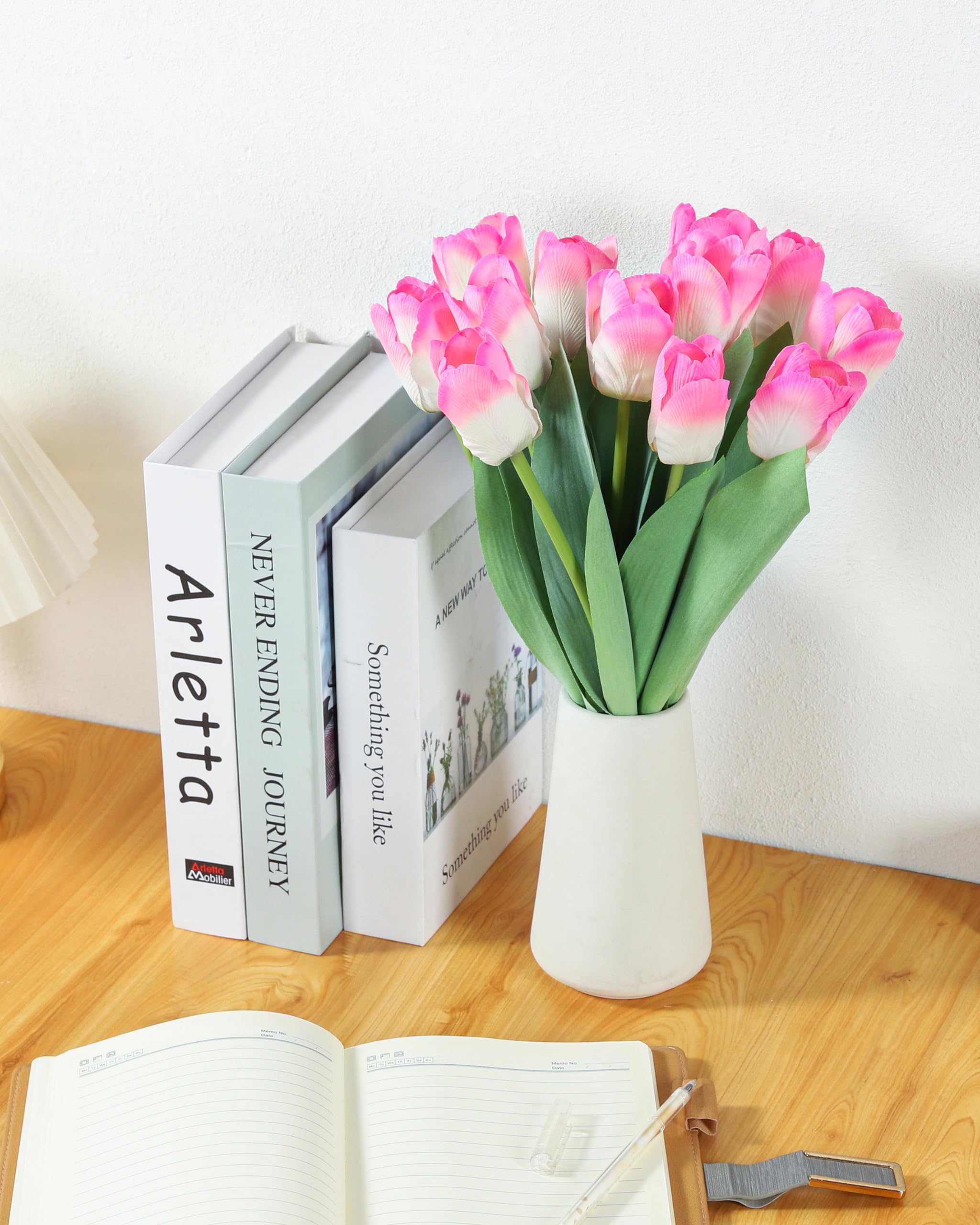DuHouse 12pcs Cream Pink Flowers Artificial Tulips Real Touch Tulip Bouquets in Bulk Fake Tulips Flowers for Home Kitchen Decoration Wedding Party - Image 3