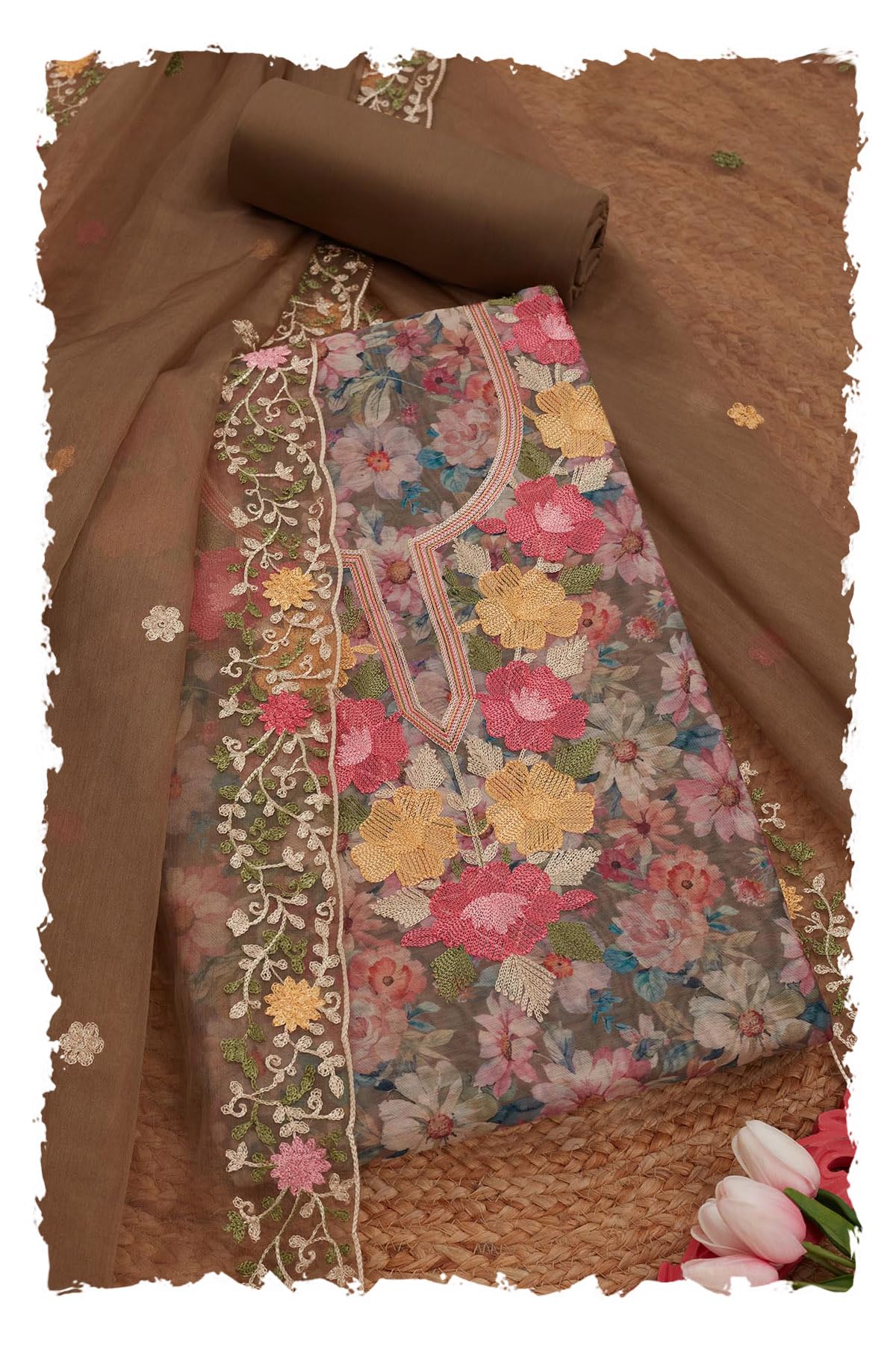 Womens Chanderi Floral Print Unstitch Dress Material With Thread Work-image-45