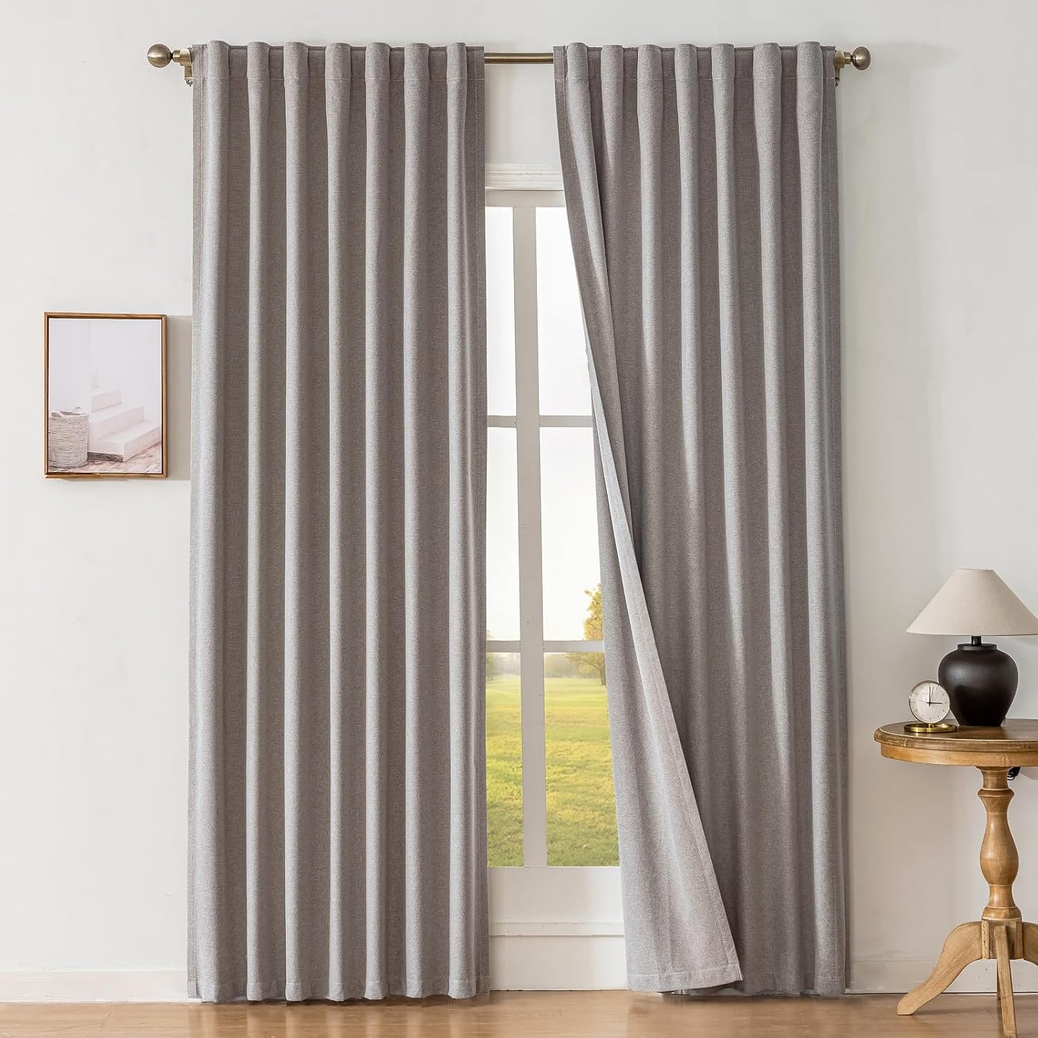 Greyish Taupe 100% Black Out Curtains 72 Inches Long, Linen Light Blocking Drapes for Bedrom, Thermal Insulated Window Curtain Panels, Living Room Darkening Shades