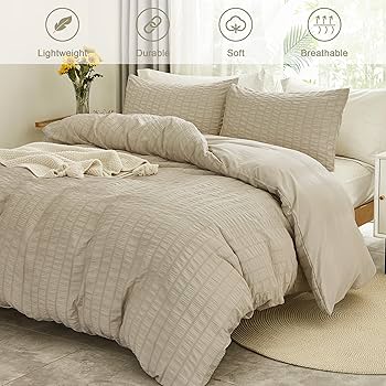 掛け布団カバー・ピローカバーセット クイーンサイズ ベージュ Amazon｜AveLom ベージュ シアサッカー 布団カバーセット クイーン